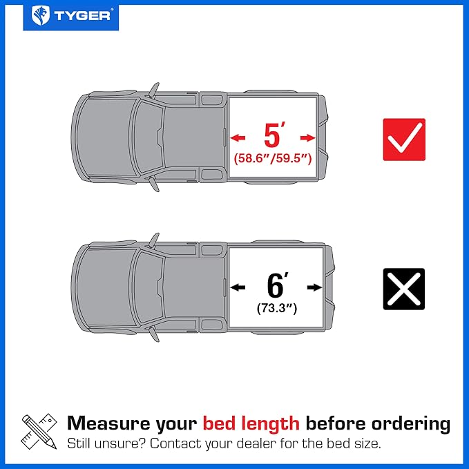 Tyger Auto T2 Low Profile Soft Roll-up Truck Bed Tonneau Cover Compatible with 2022-2026 Nissan Frontier | 5' (60") Bed | TG-BC2N6057