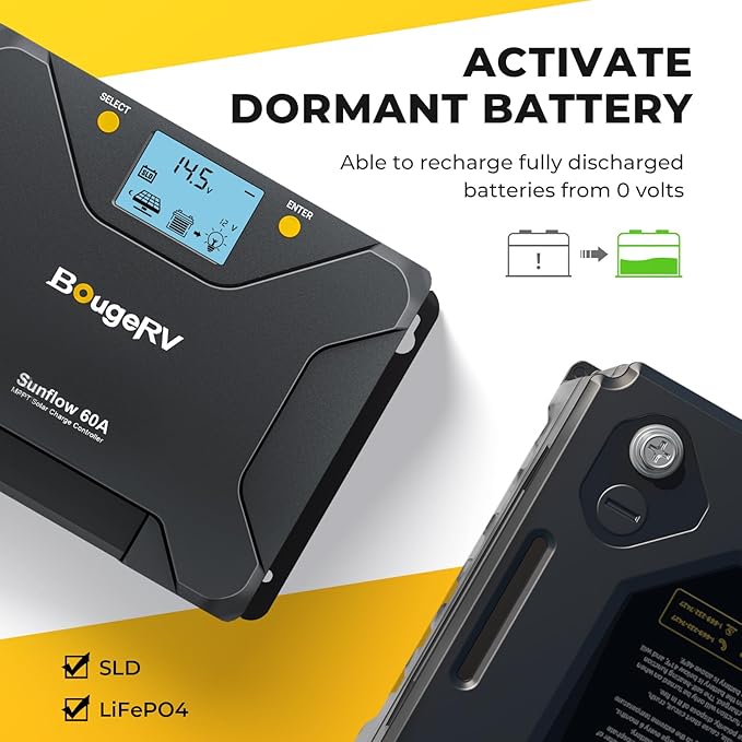 BougeRV Sunflow MPPT Solar Charge Controller 60A, w/Low-Temp Cut-Off, APP