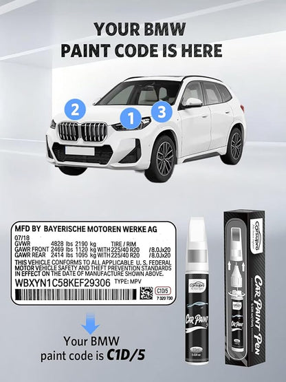 Dark Graphite Metallic(A90) for BMW Touch Up Paint Pen, 2 in 1 Car Scratch Remover with Pen Tip and Brush, Precise Color Match for Car Paint Scratch Repair, Quickly and Easily Fix Chips and Nicks