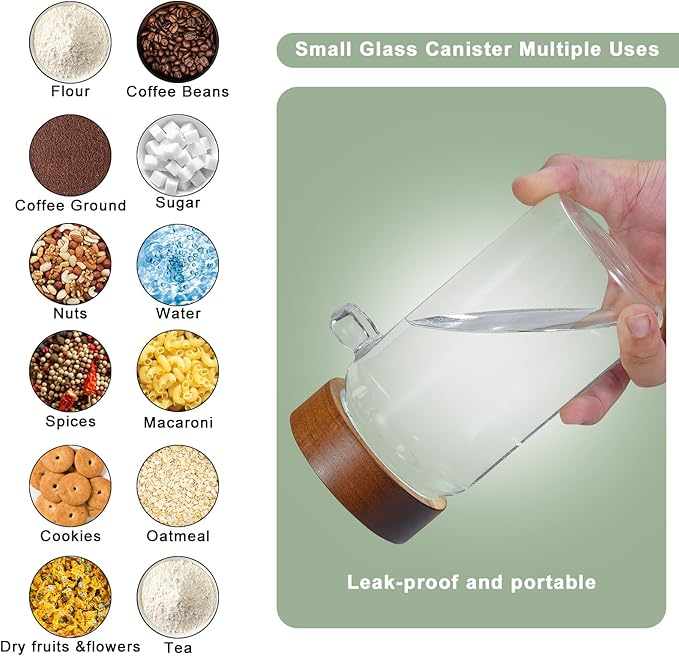 Glass Coffee Jars Spice Jar Round Storage Canister with Wooden Lid Clear Glass Food Jar for Pantry Sugar Tea Coffee Bean Spice Nuts Cookies Bath Salts (2×550ml(18oz) with spoon)