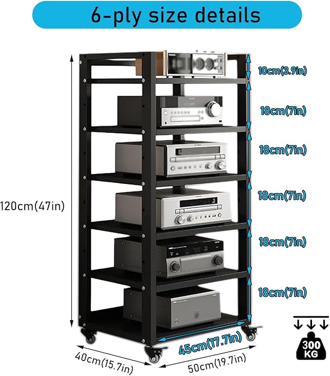 Dernoing 6 Tier Audio Rack Tower, CD Record Player Stereo Receiver AV Equipment