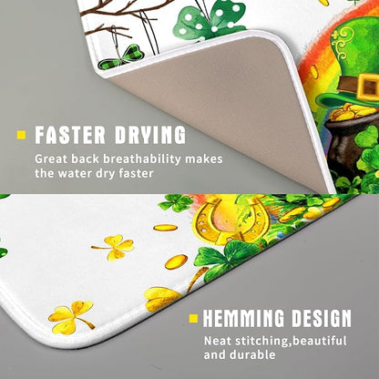 Giwawa St Patrick Dish Drying Mat Small Lucky Clover Tree Shamrock Dish Drainer
