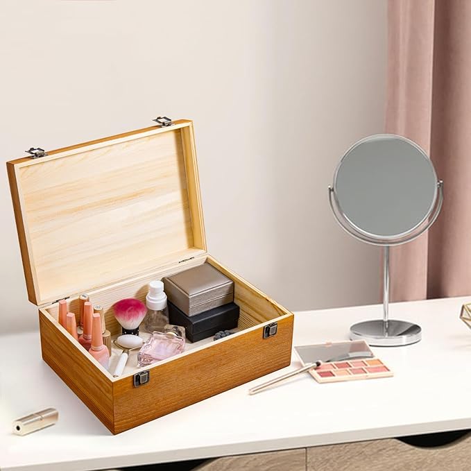 Vintage Wooden Storage Box, 12.18×8.64×4.71 Inch Small Wooden Box with Hinged Lid for DIY Art Hobby, Wood Keepsake Box Rectangular for Toys Jewelry Crafts Brown (12.18 * 8.64 * 4.71)