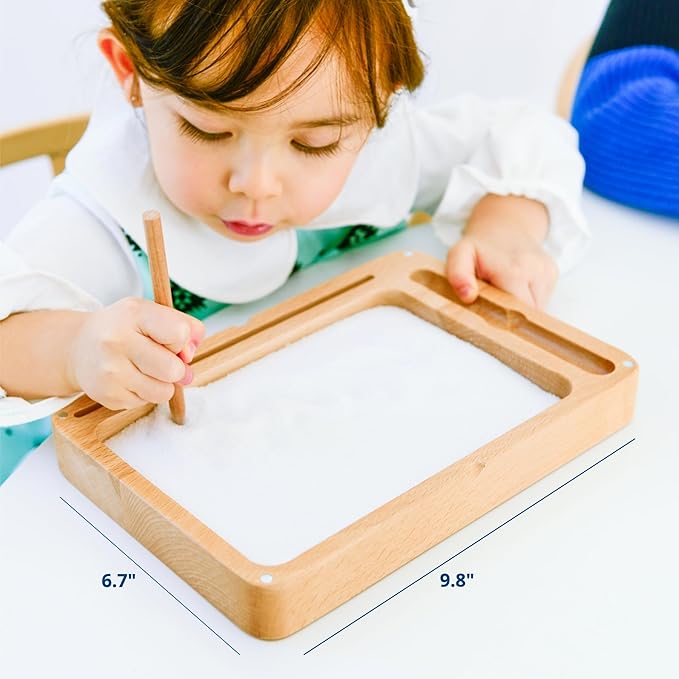 Blue Ginkgo Montessori Sand Tray – Premium Wooden Tray with Lid for Letter Tracing, Numbers, Drawing, Classroom Use (9.8 x 6.7 Inches)