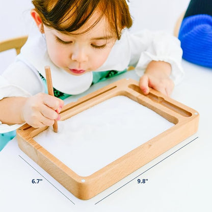 Blue Ginkgo Montessori Sand Tray – Premium Wooden Tray with Lid for Letter Tracing, Numbers, Drawing, Classroom Use (9.8 x 6.7 Inches)