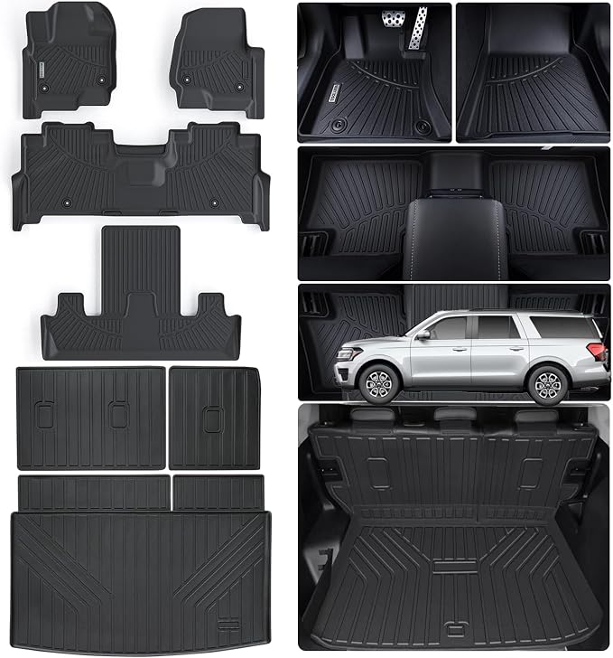 Floor Mats for Ford Expedition MAX 2018-2024 (Only Fit 7 Seats-2 Row Bucket Seat Non Short) & Trunk Mat All Weather Protection Floor Liners & Cargo Liners Velcro Covering The Backrest Accessories