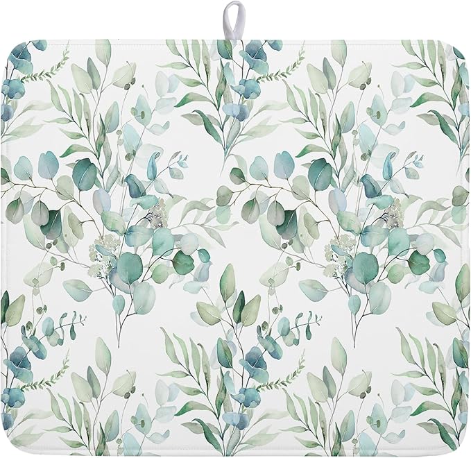 Watercolor Sage Leaves Dish Drying Mats