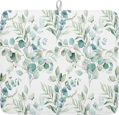 Watercolor Sage Leaves Dish Drying Mats