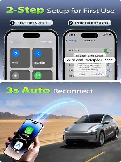Wireless CarPlay Adapter for iPhone & Android Auto - Wired to Wireless Car Play Dongle, Gold-Plated USB, No Lag & Auto Reconnect for Daily Drive, Mini Size, Plug & Play with OEM Wired Cars 2016+