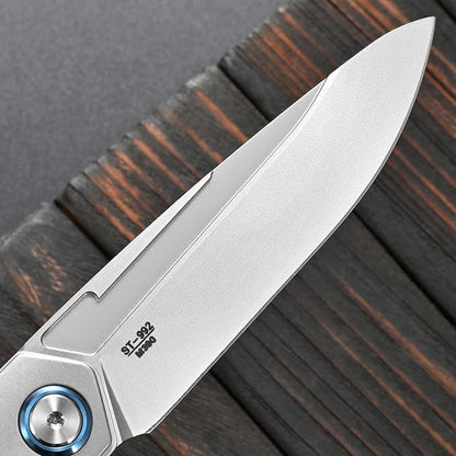 Sitivien ST992 Folding Pocket Knife,Handmade M390 Pearlescent Brushed Steel Blade,Titanium Carbon Fiber Handle EDC Tool Knife for Outdoor Camping,Hiking,Survival,Hunting(Gray) …
