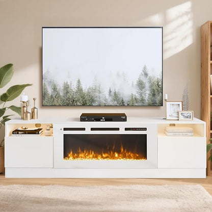 YISUFO 80” TV Stand with 36” Electric Fireplace, Large Modern Media