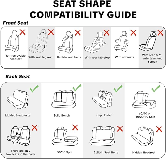 Light Gray Car Seat Covers, Universal Fit for Most Vehicles, Premium Waterproof Leather, Pet-Friendly Car Seat Covers with Lumbar Support, Slip-Resistant, Airbag-Compatible, Protects Car Interior