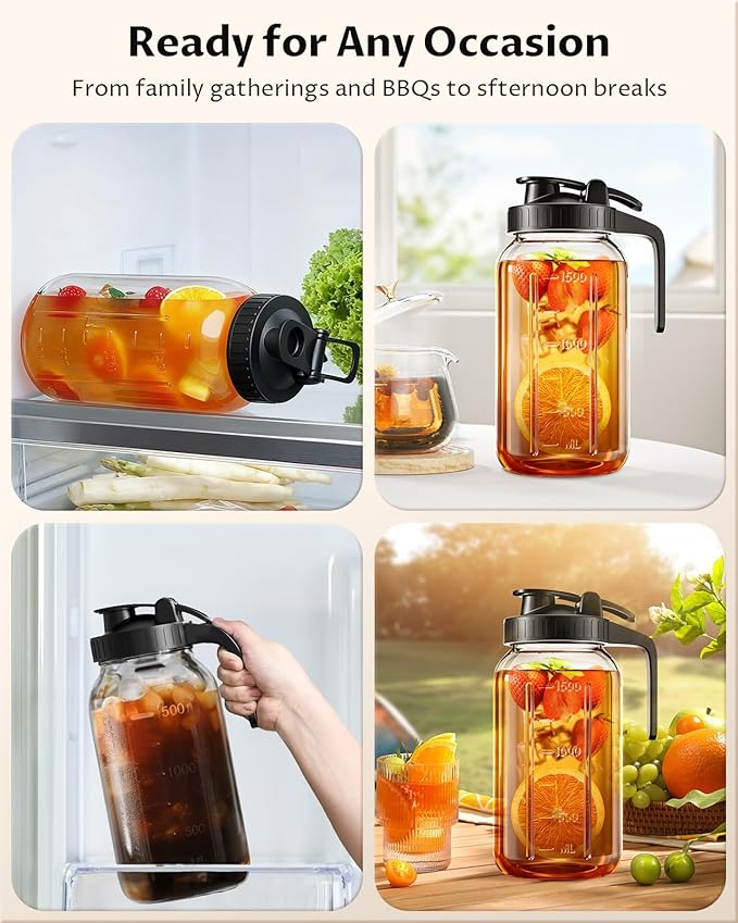 64 oz Mason Jar Pitcher – Airtight & Leakproof Glass Pitcher