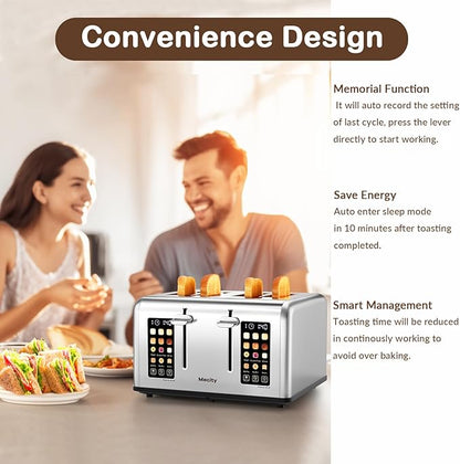 Mecity 4 Slice Toaster with Touch Screen Control, 4 Wide Slots, Stainless Steel