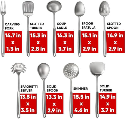 Newness 9 Pcs Cooking Utensils Set, 304 Stainless Steel Kitchen Utensils Set