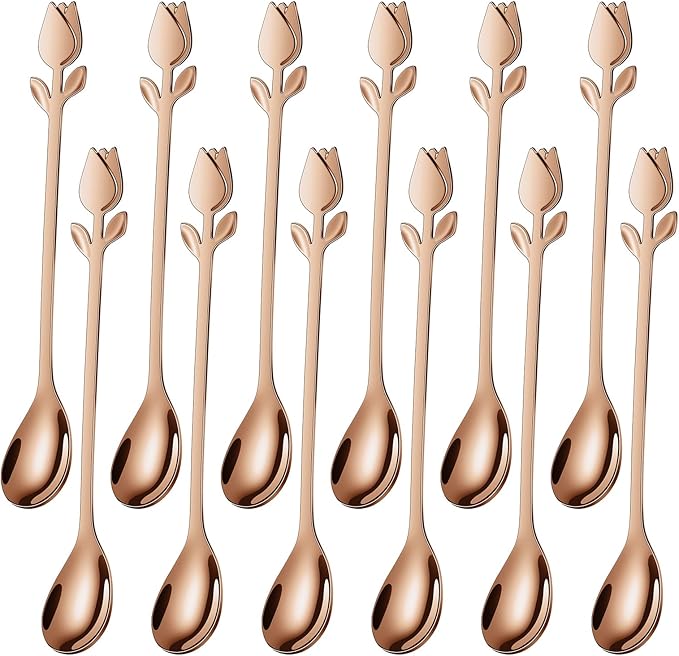 Rose Gold Tulip/Rose Handle 12-Pcs Mini Coffee Spoons Set