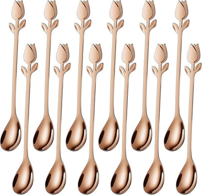 Rose Gold Tulip/Rose Handle 12-Pcs Mini Coffee Spoons Set