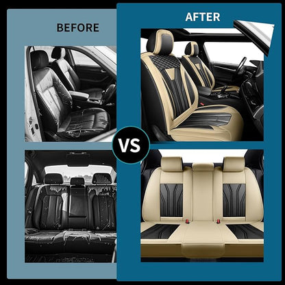 Fit Gladiator Car Seat Covers for Jeep Gladiator 2020-2025 2026 -Full Set Premium Leather, Waterproof & Breathable，All-Weather Seat Cushion Protecto & Airbag Compatible, 5 Seats Beige & Black