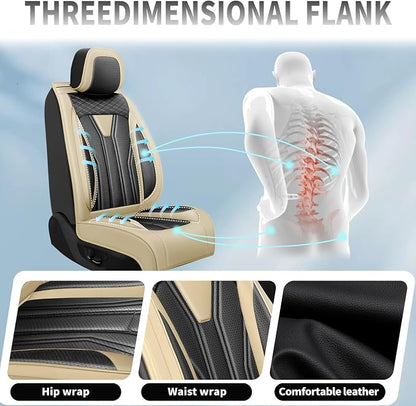Fit Gladiator Car Seat Covers for Jeep Gladiator 2020-2025 2026 -Full Set Premium Leather, Waterproof & Breathable，All-Weather Seat Cushion Protecto & Airbag Compatible, 5 Seats Beige & Black