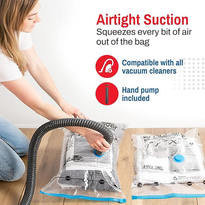 10 Pack Jumbo Vacuum Storage Bags for Comforters, Blankets & Clothes – Jumbo Vacuum Sealed Compression Bags with Hand Pump – Space Saver Storage Bags for Bedding, Moving, Travel & Organization