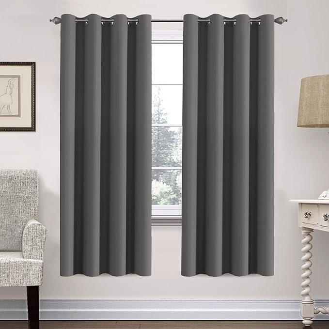 H.VERSAILTEX Premium Solid Thermal Insulated Blackout Grey Curtains Window