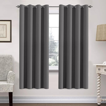 H.VERSAILTEX Premium Solid Thermal Insulated Blackout Grey Curtains Window