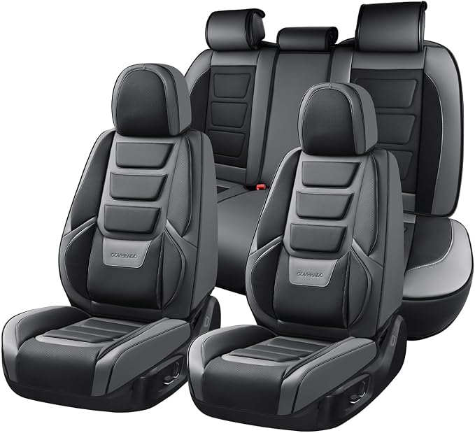 Coverado Car Seat Covers Full Set, Seat Covers for Cars, Front Seat Covers and Back Seat Cover Waterproof Leather Automotive Seat Cover Universal Car Interior Protectors Cushion for Most Cars