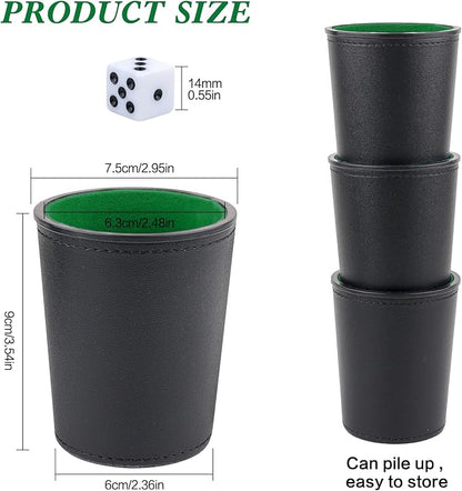 Felt-Lined PU Leather Dice Cup Set, 6 Quiet Dice Shaker Cups with 36 Dices for Bar Party Yahtzee Farkle Dice Games, Black and Green