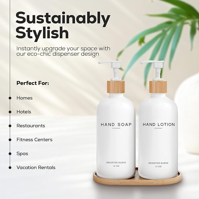 White Glass Soap and Lotion Dispenser Set