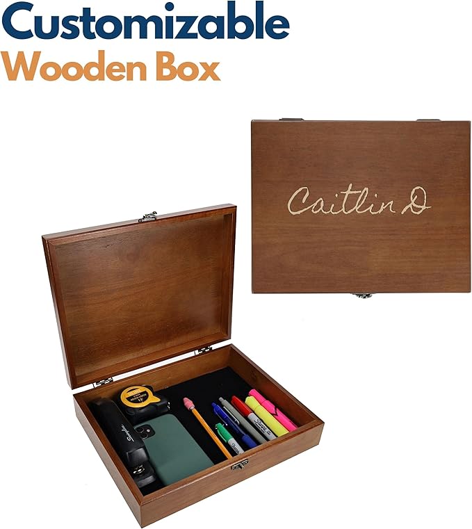 WE Games Custom Engraved Wooden Treasure Box with Lid & Brass Latch - Walnut Finish