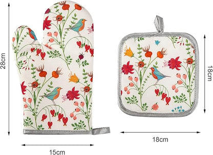 Kitchen Oven Mitts and Pot Holders Sets, Flower Bird Print Oven Gloves and