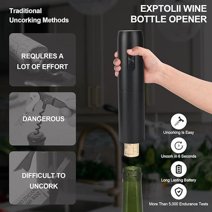 Electric Wine Opener Set with Charging Base, Rechargeable Automatic Corkscrew Bottle Opener with Pour, Preserver Vacuum Stopper, Foil Cutter, USB Charging Cable