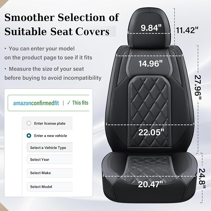 Coverado Car Seat Covers, Front Seat Cover, 2 Pack Waterproof Seat Covers for Cars, Luxury Faux Leather Car Seat Cushions, Car Seats Protectors, Black Car Seat Covers Universal Fit for Most Vehicles