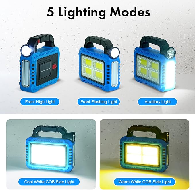 Solar Lantern, LED Flashlight for Power Outages, Portable Camping Essentials Lights, Rechargeable Battery Powered Tent Lights for Emergency, Hurricane, Survival Kits, Operated Lamp
