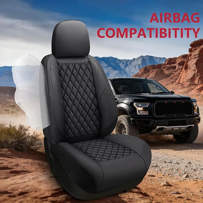 F150 Seat Covers Front Pair, Custom Ford F150 Truck Seat Cover Fit for 2015-2025 F150 and 2017-2025 F250 F350 F450 Super Duty Crew Cab XL XLT Lariat King Ranch Platinum (Black, Front Pair(2 seats))