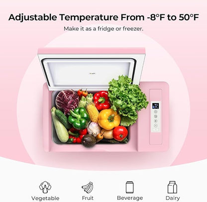 BougeRV Pink 23Quart Portable Refrigerator, 12 Volt Fridge 22L, Portable Freezer Compressor Cooler 12/24V DC 110~240 Volt AC for Truck Van RV Camper -8℉~50℉