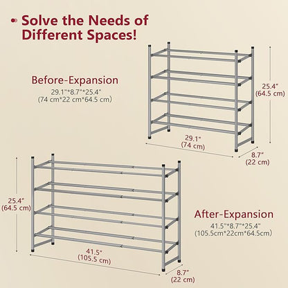 Tajsoon Expandable Shoe Rack for Closet 4 Tier, 29“-41“Adjustable & Stackable