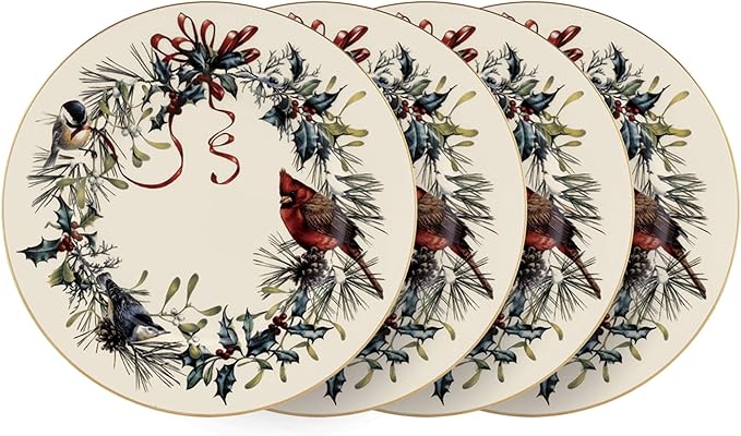 Lenox 897093 Winter Greetings Dinnerware Salad Plates, Set of 4, Red & Green, Christmas, Holiday Hosting