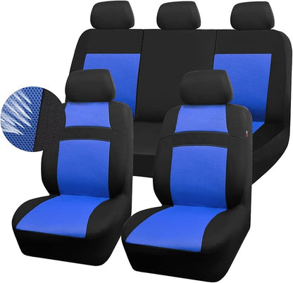 CAR PASS Seat Cover Full Sets, 3D Air Mesh Car Seat Cover with 5mm Composite Sponge Inside,Airbag Compatible Universal Fit for SUV,Vans,sedans, Trucks, Automotive Interior Covers(Black Blue)