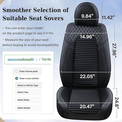 Coverado Front Seat Covers, Black Nappa Leather Car Seat Covers, Black Seat Covers for Cars, Car Seat Protector Cushions Universal Fit for Most Sedans SUV Pick-up Truck