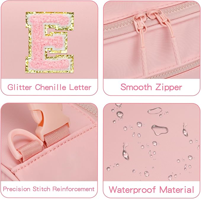 Initial Insulated Lunch Bag for Girls Kids, Back to School Gift, Reusable Leak-proof Lunch Box with Adjustable Strap for School Daycare Travel Picnic (Pink,E)