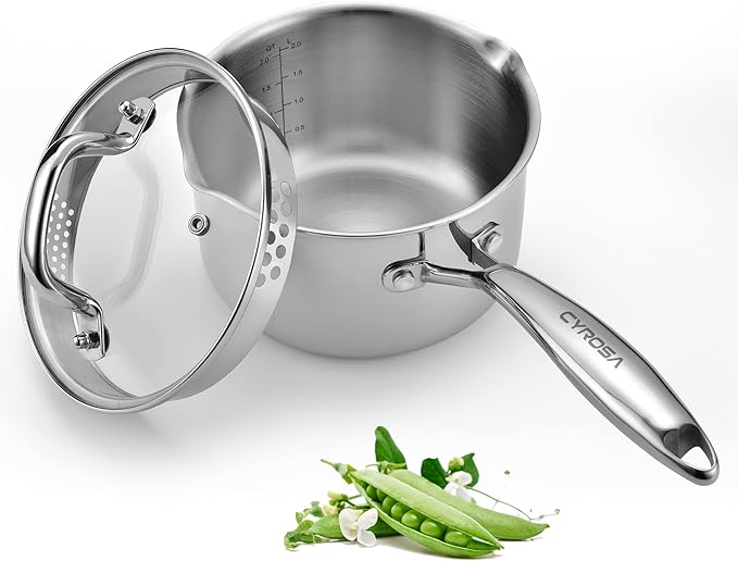 Stainless Steel Saucepan with Glass Lid, 2.0 Quart Multipurpose Sauce Pan