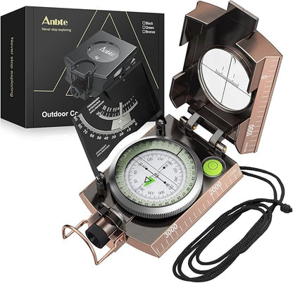Compass Hiking Survival, IP65 Waterproof Metal Compass with Sighting Clinometer and Carry Bag, Multifunctional, Professional, for Camping Hunting Hiking Navigation