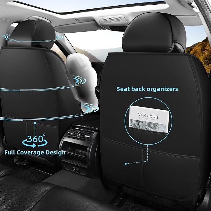 FREESOO Car Seat Covers Leather Seat Cover Full Set Automotive Seat Cover Protector Accessories Airbag Compatible Universal Fit for 5 Seats (Black Blue 8)