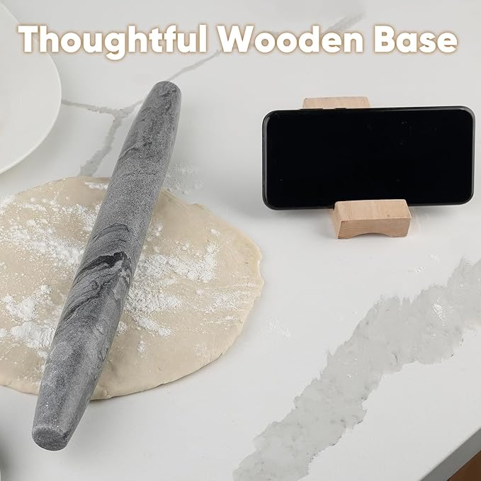 Koville African Natural Marble French Rolling Pin, 16inch Non-Stick Rolling Pin