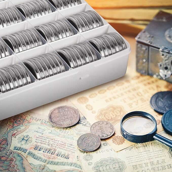 168 Pcs 46mm Coin Capsules Case with Foam Gasket and Plastic Storage Organizer, Coin Holder for Collectors, 8 Sizes (16 20 25 27 30 35 40 46mm). Coin box for Coin Collection Supplies Only-Black Gasket