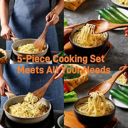 5 Piece Teak Wood Cooking Utensils Set