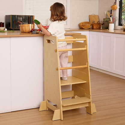 Kitchen Step Stool for Toddlers,Wiifo Adjustable Height Kids Learning Stool, Toddler Standing Tower(Natural)