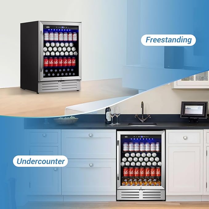 24 Inch Beverage Refrigerator, 210 Cans Under Counter Beverage Cooler, and Milk