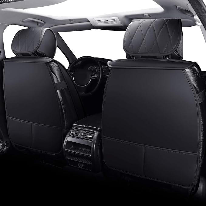 Aierxuan 5 Car Seat Covers Waterproof Leather Universal Compatible with Honda CRV Civic Accord Odyssey HRV Elantra Ford Yaris Sienna Jeep Chevy Subaru Nissan Rogue Soul Toyota(Full Set, Black)